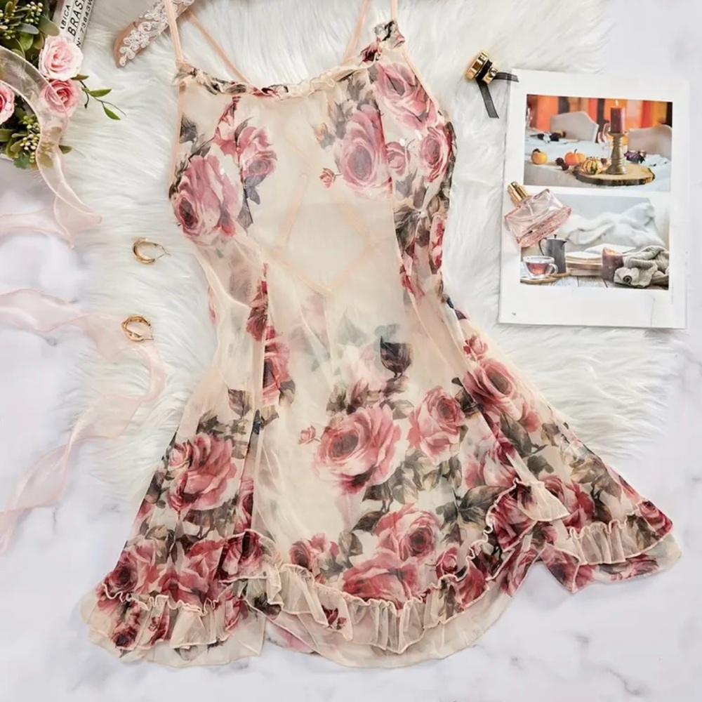 Women sheer floral print slip nightdress, excellent condition, never worn. Large